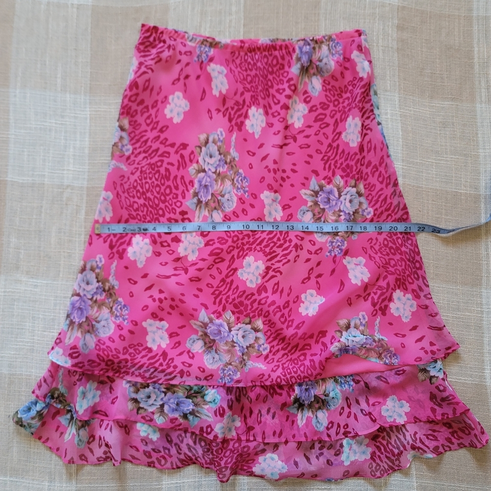 y2k McBling Mobwife Leopard Print & Floral Ruffled Midi Skirt - Picture 4 of 6